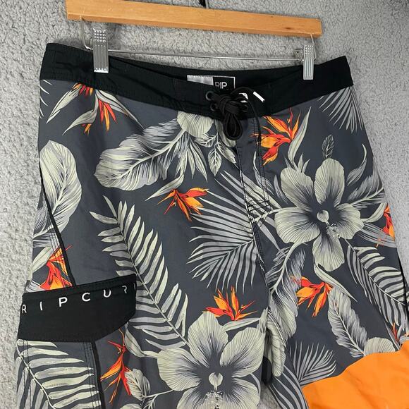 Rip Curl 32 Board Shorts Black Orange Floral Hibiscus Print Swim Surf Trunks - Picture 10 of 10